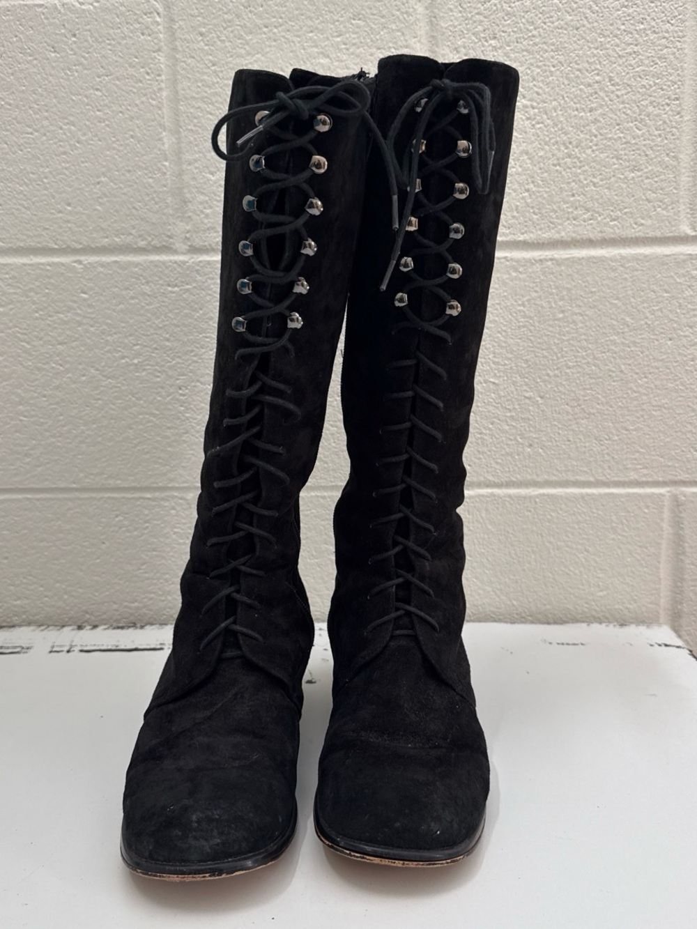 Vintage Colin Stuart knee-high black suede boots Size 9.